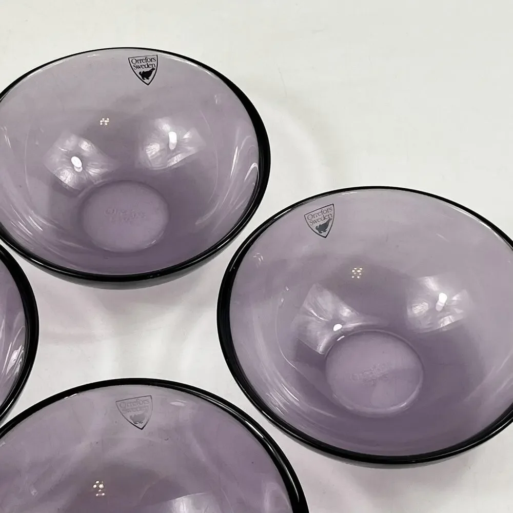 Orrefors Sweden Bowls Set of 4 Purple Amethyst Glass Dessert Serving Home Line